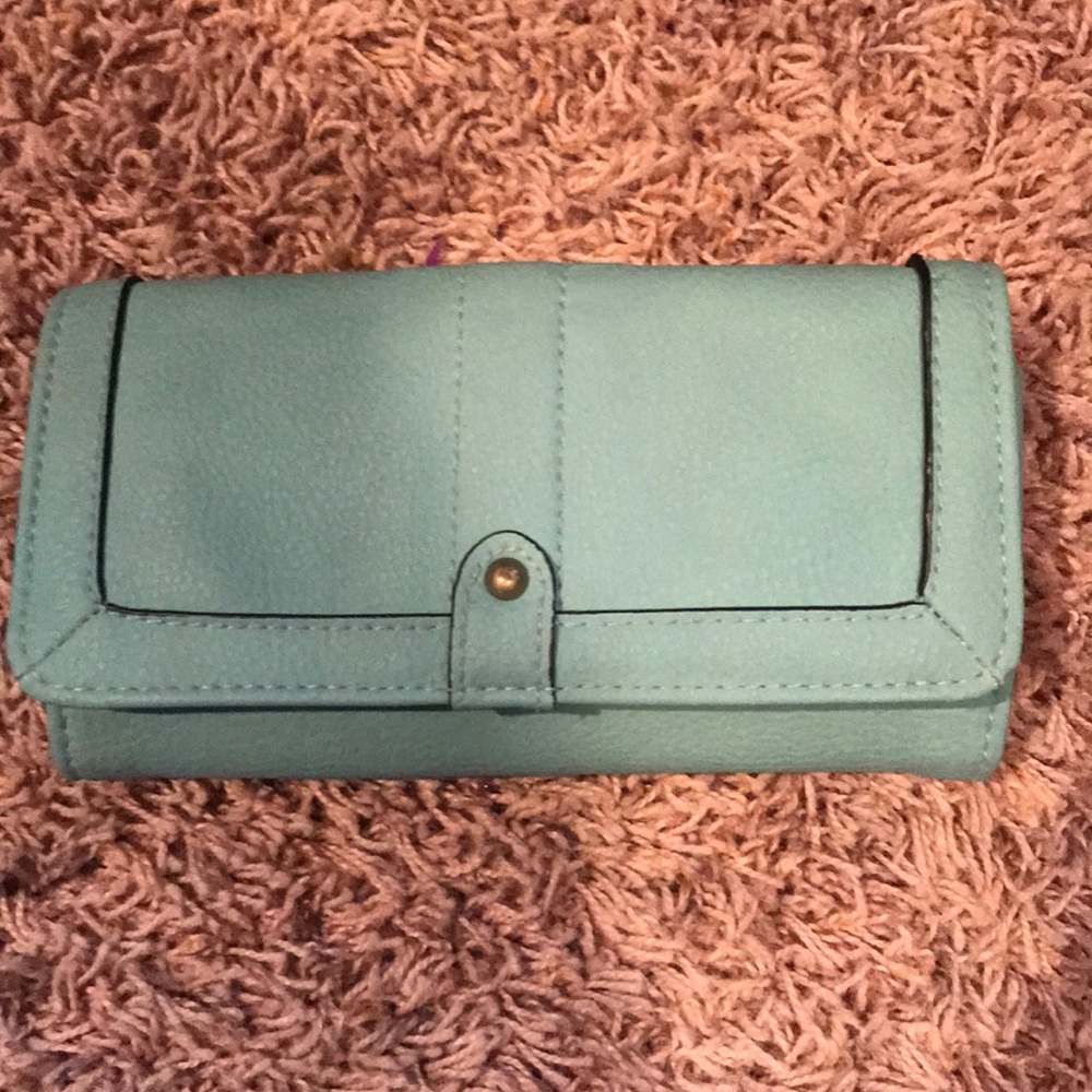 Teal trifold wallet
